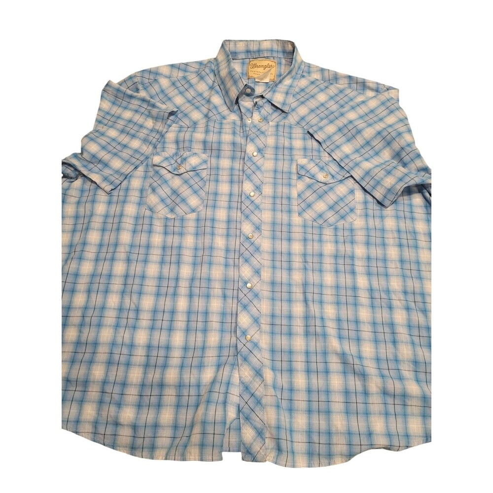 Wrangler Western Snap Shirt Mens 3x Blue Plaid Short Sleeve Casual‎ Pearl Snap